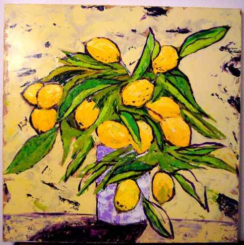 Tableau bouquet citron, fond jaune, Sylb
