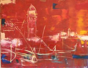 Tableau Collioure, fond rouge, Sylb